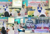 Suasana Tim Safety Riding Astra Motor NTB, Nila Riskayanti saat memberikan materi keselamatan berkendara dan berlalu lintas bagi adik-adik SDN 1 Labuapi.