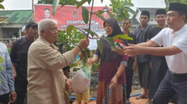 Anggota DPR RI Dapil NTB II/Pulau Lombok, H Rachmat Hidayat saat membagikan bibit pohon.