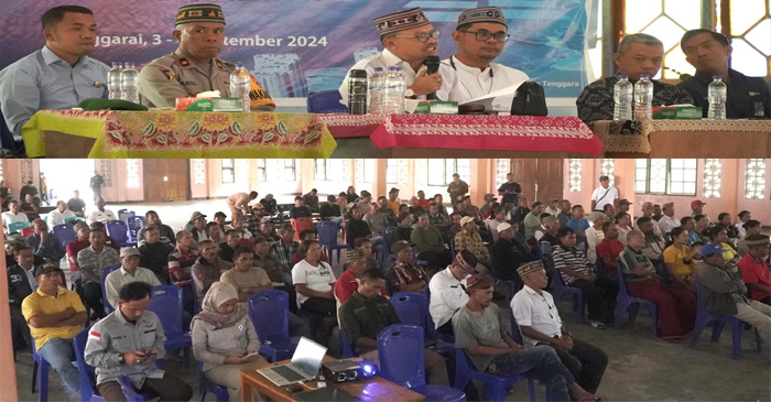 Suasana konsultasi publik persiapan pengadaan tanah PLTP Ulumbu unit 5–6 Poco Leok wellpad J dan access road STA.00 s.d STA.7200, di Aula Gereja Paroki Penggeok, pada Selasa–Rabu (3–4 September 2024).