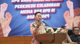 Ariawan saat memberikan sambutan usai proses pemilihan Ketua KWP periode 2024–2026, di Wisma DPR RI Kopo, Bogor, Jawa Barat (Jabar), Jumat malam (1/11/2024).