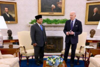 Presiden Indonesia, Prabowo Subianto saat melakukan pertemuan bilateral dengan Presiden Amerika Serikat (AS), Joe Biden, di Gedung Putih, Washington DC, Selasa (12/11/2024).