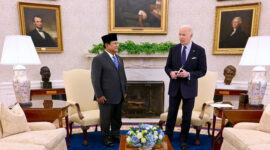 Presiden Indonesia, Prabowo Subianto saat melakukan pertemuan bilateral dengan Presiden Amerika Serikat (AS), Joe Biden, di Gedung Putih, Washington DC, Selasa (12/11/2024).