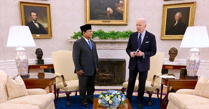 Presiden Indonesia, Prabowo Subianto saat melakukan pertemuan bilateral dengan Presiden Amerika Serikat (AS), Joe Biden, di Gedung Putih, Washington DC, Selasa (12/11/2024).