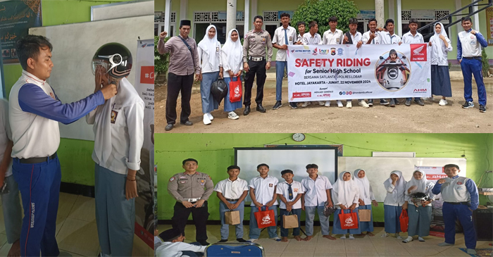 Suasana kegiatan edukasi safety riding di Ponpes dan SMK Plus Darul Quran Wal Hadits yang digelar Astra Motor NTB bekerjasama dengan Satlantas Polres Lobar.