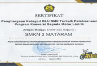 Ini Sertifikat Penghargaan yang diraih SMKN 3 Mataram dari Kementerian ESDM. 