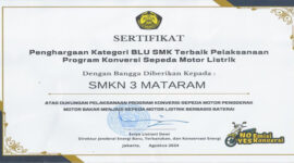 Ini Sertifikat Penghargaan yang diraih SMKN 3 Mataram dari Kementerian ESDM. 