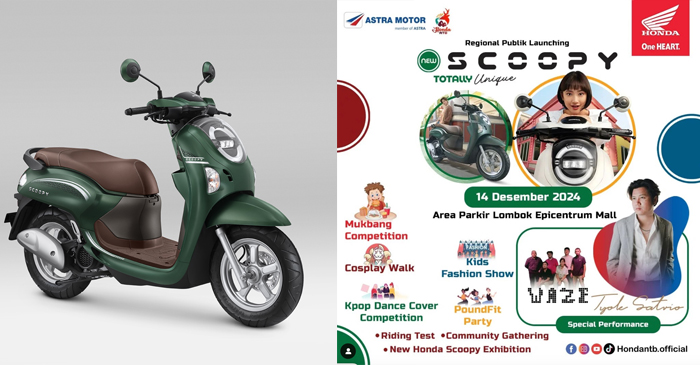 Regional Public Launching ‘’New Honda Scoopy’’, akan berlangsung di area parkir Lombok Epicentrum Mall (LEM), pada Sabtu, 14 Desember 2024, pukul 10.00 Wita s/d 22.00 Wita.