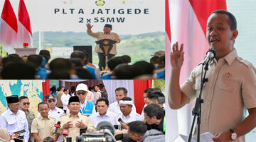 Presiden Prabowo Subianto saat memberikan sambutan (foto kiri atas), Presiden Prabowo Subianto saat memberikan keterangan pers (foto kiri bawah), dan Menteri ESDM, Bahlil Lahadalia (foto kanan).