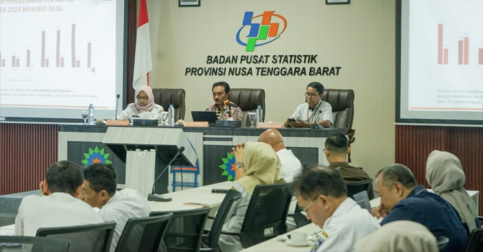 Suasana rilis berita resmi statistik terkait ekspor-impor, di Ruang Rapat Aula Tambora, Kantor BPS Provinsi NTB, Rabu (15/1/2025).