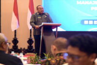 Sekda NTB, HL Gita Ariadi saat memberi sambutan dalam acara FGD yang diselenggarakan oleh BKN RI, di Hotel Merumata Senggigi, Kabupaten Lombok Barat (Lobar), Kamis (16/1/2025).