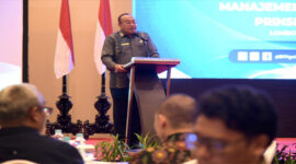 Sekda NTB, HL Gita Ariadi saat memberi sambutan dalam acara FGD yang diselenggarakan oleh BKN RI, di Hotel Merumata Senggigi, Kabupaten Lombok Barat (Lobar), Kamis (16/1/2025).