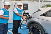 Dirut PT PLN, Darmawan Prasodjo saat meninjau SPKLU di Bandung, Jabar, guna memastikan seluruh infratruktur Electric Vehicle/EV siap melayani masyarakat 24 jam.