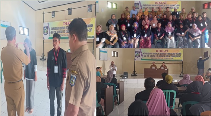 Suasana kegiatan diklat kewirausahaan bidang keterampilan teknis olahan makanan bagi Program Percepatan Penghapusan Kemiskinan Ekstrem (P3KE), di Aula Kantor Desa Kawo, Kecamatan Pujut, Kabupaten Lombok Tengah, Senin (24/2/2025).