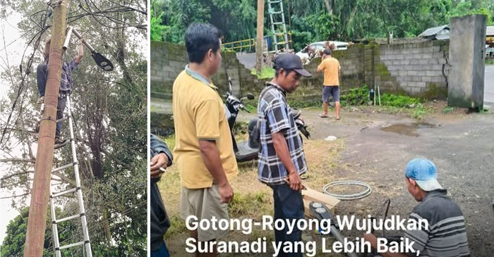 Para pelaku pariwisata di Suranadi, Kecamatan Narmada, Lombok Barat bersama masyarakat setempat saat memasang penerangan jalan umum (PJU).