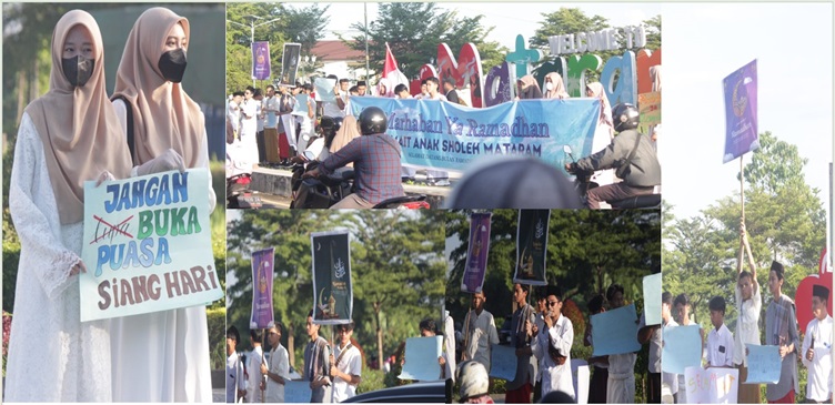 Suasana kegiatan Pawai Tarhib Ramadan yang digelar oleh para siswa-siswi SMAIT Anak Sholeh Mataram, Rabu pagi (26/2/2025).