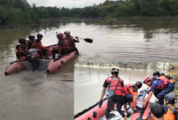 Tim SAR Gabungan saat mencari korban hilang terseret arus saat bermain di parit bersama bibinya di Dusun Esok, Desa Batu Putek, Kecamatan Keruak, Kabupaten Lombok Timur.