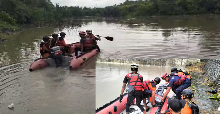 Tim SAR Gabungan saat mencari korban hilang terseret arus saat bermain di parit bersama bibinya di Dusun Esok, Desa Batu Putek, Kecamatan Keruak, Kabupaten Lombok Timur.