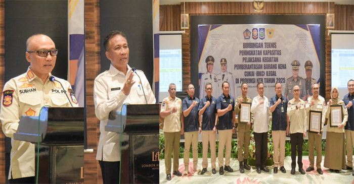 Suasana Bimtek Peningkatan Kapasitas Pelaksana Kegiatan Pemberantasan BKC Ilegal Tahun 2025 Pulau Sumbawa yang diselengarakan oleh Satpol PP Provinsi NTB, di Hotel Lombok Astoria Mataram, Rabu (12/3/2025).