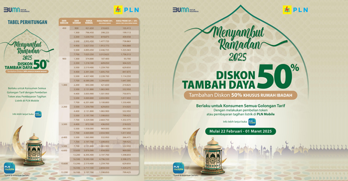 Promo Ramadan dari PLN berikan Diskon Tambah Daya 50%+50%.