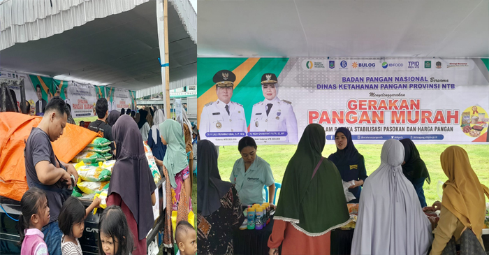 Suasana Gerakan Pangan Murah (GPM), di Lapangan Karang Genteng, Kota Mataram, pada Selasa (11/3/2025).