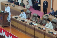 Bupati Lombok Tengah, HL Pathul Bahri saat menyampaikan pidato perdana di hadapan anggota DPRD Loteng dalam sidang paripurna yang digelar Senin (3/3/2025).