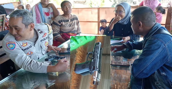 Ini salah seorang karyawan Bank Mekar areal Praya Barat Daya, Roky, yang diperiksa gegara bawa senjata api Airsoft Gun.  