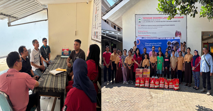 Suasana penyerahan paket sembako kepada Panti Asuhan Yayasan Dharma Laksana Mataram, di Jalan Dr Sujono No.15 Lingkar Selatan Kota Mataram.