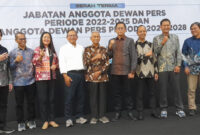 Ketua Komisi Penelitian, Ratifikasi dan Pendataan: Yogi Hadi Ismanto (dua darai kanan) saat pose bersama usai Sertijab Dewan Pers dari anggota lama periode 2022-2025 ke anggota baru periode 2025-2028, yang berlangsung di Hall Dewan Pers, Jalan Kebon Sirih, Jakarta Pusat, Rabu (14/5/2025).