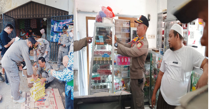 Tim Satgas Barang Kena Cukai (BKC) yang terdiri dari Satpol PP dan Bea Cukai Mataram saat melakukan operasi rokok ilegal di tiga kecamatan di wilayah Lombok Barat.