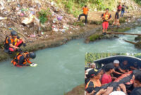 Tim SAR gabungan saat mencari korban yang terseret arus sungai di Gunungsari, Lombok Barat. 