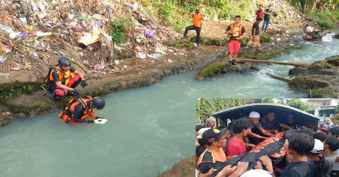 Tim SAR gabungan saat mencari korban yang terseret arus sungai di Gunungsari, Lombok Barat. 