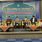Wakil Ketua DPD RI, Tamsil Linrung (empat dari kiri) saat menyampaikan orasi kebangsaan pada Halal Bihalal Nasional Keluarga Besar Alumni dan Kader HMI MPO, di Aula Badan Bahasa UNJ, Rawamangun, Jakarta, Minggu (11/5/2025).