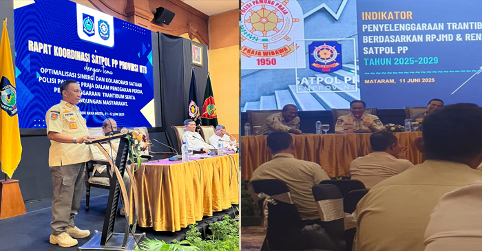 Kasat Pol PP NTB, Dr H Fathul Gani, M.Si saat membuka Rapat Koordinasi (Rakor), di Hotel Lombok Raya Mataram.