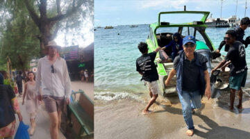 Anggota Komisi II DPR RI Fraksi NasDem, Fauzan Khalid saat berkunjung ke Gili Trawangan (foto kanan), tampak wisatawan mancanegara berada di Gili Trawangan (foto kiri).