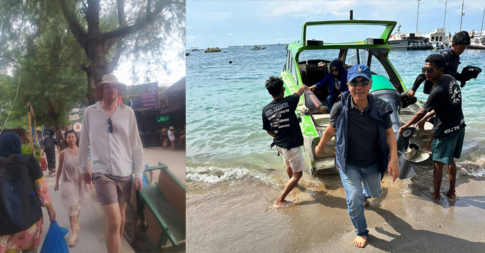 Anggota Komisi II DPR RI Fraksi NasDem, Fauzan Khalid saat berkunjung ke Gili Trawangan (foto kanan), tampak wisatawan mancanegara berada di Gili Trawangan (foto kiri).