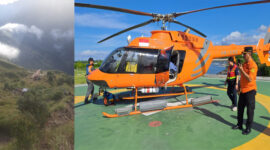 Helikopter SGi Air Bali (foto kanan), dan lokasi tempat terjatuhnya pendaki asal Belanda (foto kiri).