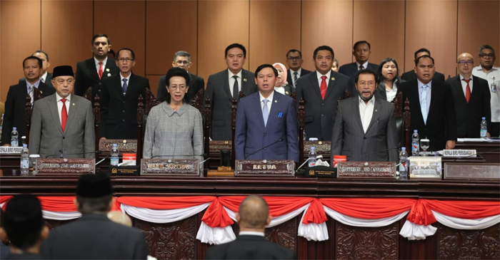 Suasana sidang untuk pengesahan Alkel DPD RI untuk Tahun Sidang 2025–2026, di Gedung Nusantara V, Kompleks Parlemen Senayan, Jakarta, Selasa (19/8/2025).
