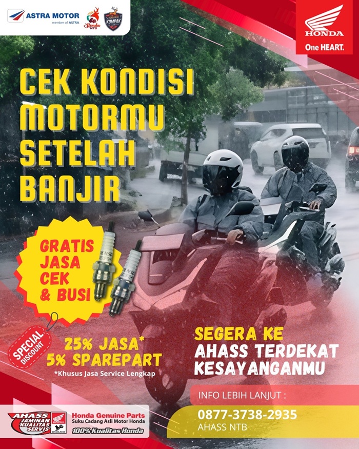Cek kondisi motormu setelah banjir.