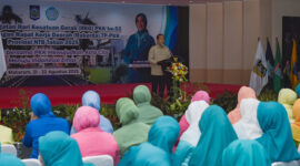Gubernur NTB, Lalu Muhamad Iqbal saat memberikan sambutan sekaligus membuka Rakerda Tim Penggerak PKK Provinsi NTB Tahun 2025 yang dirangkaikan dengan peringatan HKG PKK ke-53, di Graha Bakti Praja Kantor Gubernur NTB, Kamis (21/8/2025).