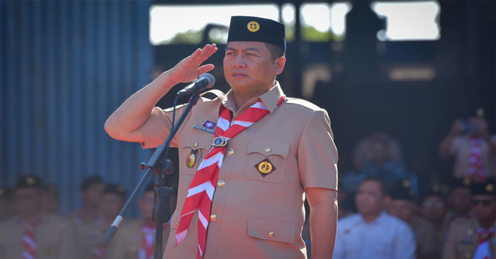 Gubernur NTB, Lalu Muhamad Iqbal saat menjadi pembina upacara pada Peringatan Hari Pramuka ke-64 tahun 2025 yang digelar di Halaman Kantor BRIDA NTB, Sabtu (16/8)/2025.
