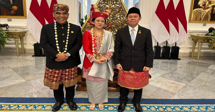 DARI KANAN: Ketua DPD RI, Sultan B Najamudin; Ketua DPR RI, Puan Maharani; dan Ketua MPR RI, Ahmad Muzani.