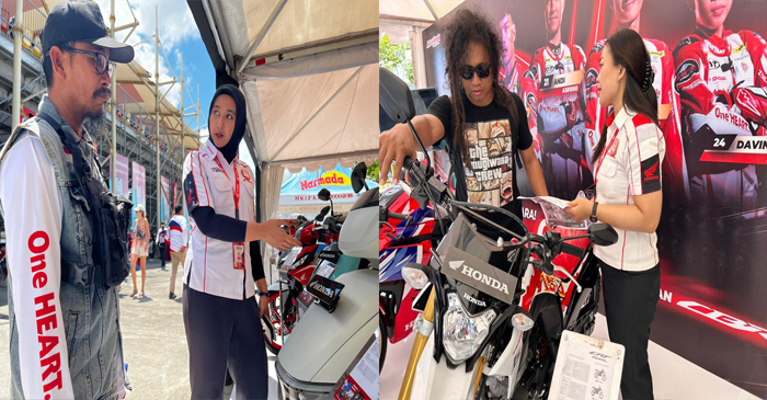 Booth pameran sepeda motor Honda menawarkan program spesial untuk pengunjung.