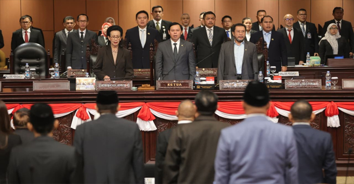 Suasana Sidang Paripurna Luar Biasa ke-1 dalam rangka Pengesahan Pertimbangan DPD RI terhadap RAPBN Tahun Anggaran 2026, di Gedung Nusantara V, Kompleks Parlemen Senayan, Jakarta, Senin (8/9/2025).