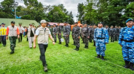 Suasana Apel Pasukan Siaga Bencana Banjir, Tanah Longsor, dan Cuaca Ekstrem, di Lapangan Bumi Gora Kantor Gubernur NTB, pada Jumat (28/11/2025).