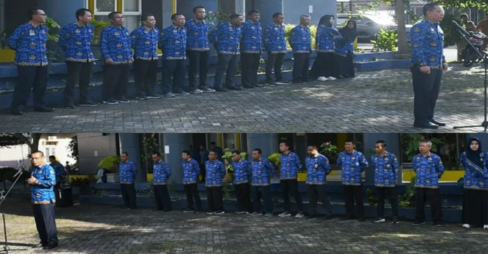 Wabup Lotim, HM Edwin Hadiwijaya saat memimpin apel pagi di Dinas PUPR Lotim, Senin (17/11/2025).