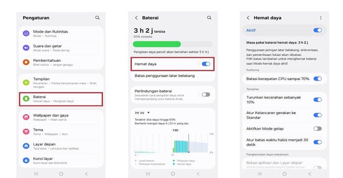 Cara mengaktifkan Hemat Daya