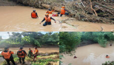 Tim SAR Gabungan saat mencari korban yang dilaporkan hilang terseret arus banjir di sungai wilayah Kelurahan Kumbe, Kecamatan Rasanae Timur, Kota Bima.