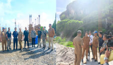 Satpol PP NTB bersama tim PWP3K NTB, Dinas terkait di lingkup Pemkab Loteng, tim Tipiter Polres Loteng, dan Camat Praya Barat, saat turun meninjau lokasi pembangunan tanpa izin, di sempadan pantai Selong Belanak.