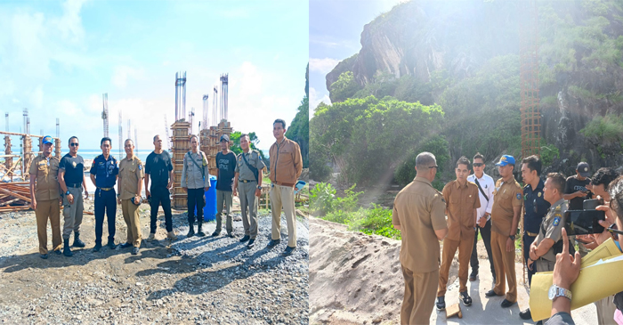 Satpol PP NTB bersama tim PWP3K NTB, Dinas terkait di lingkup Pemkab Loteng, tim Tipiter Polres Loteng, dan Camat Praya Barat, saat turun meninjau lokasi pembangunan tanpa izin, di sempadan pantai Selong Belanak.