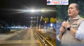 Gubernur NTB, Lalu Muhamad Iqbal (kanan) dan Lampu Penerangan Jalan (kiri).